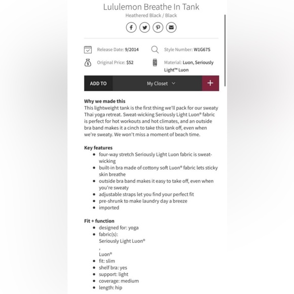 Women’s size 8 lululemon Breathe In Tank - Picture 4 of 4